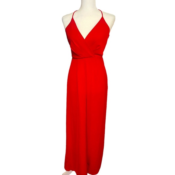 URBAN OUTFITTERS Red Wide leg Jumpsuit W/Halter Style Neckline & Side Zip Sz 2. - Picture 3 of 11